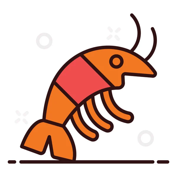Плотоядное Морское Животное Креветки Редактируемом Плоском Стиле — стоковый вектор