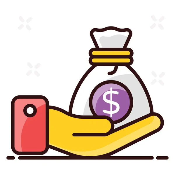 Basic Savings Hand Holding Money Sack Trendy Flat Style — Stock Vector