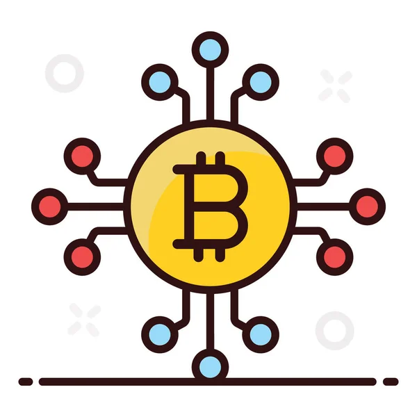 Red Bitcoin Btc Con Nodo Red Estilo Plano Moderno — Vector de stock