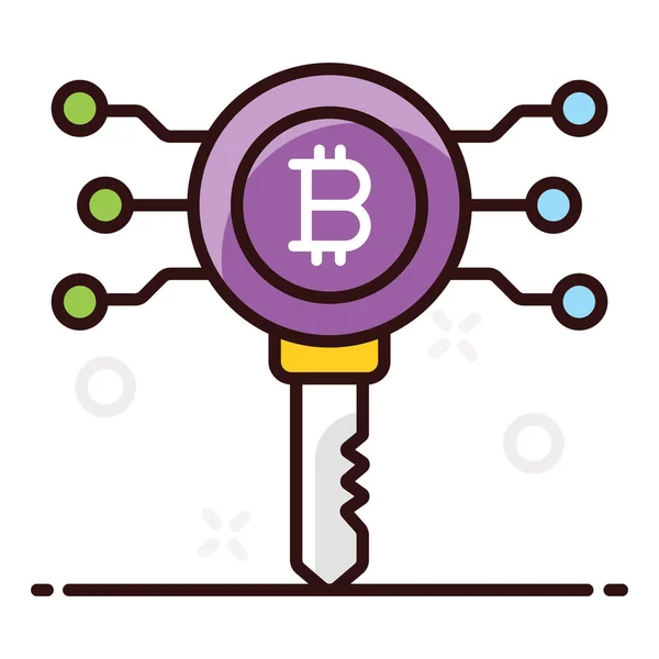 Icono Clave Digital Bitcoin Diseño Plano — Vector de stock