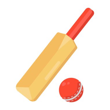 Kriket konseptini düz bir şekilde tasvir eden yarasa ve top. 