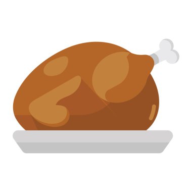 Tepside servis edilen kızarmış tavuk, hindi yassı vektör usulü. 