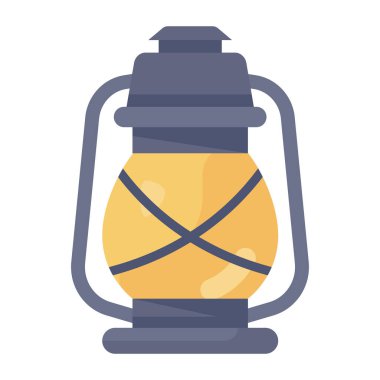 Kamp yapmak ve seyahat etmek için antika bir fener, düz simge 