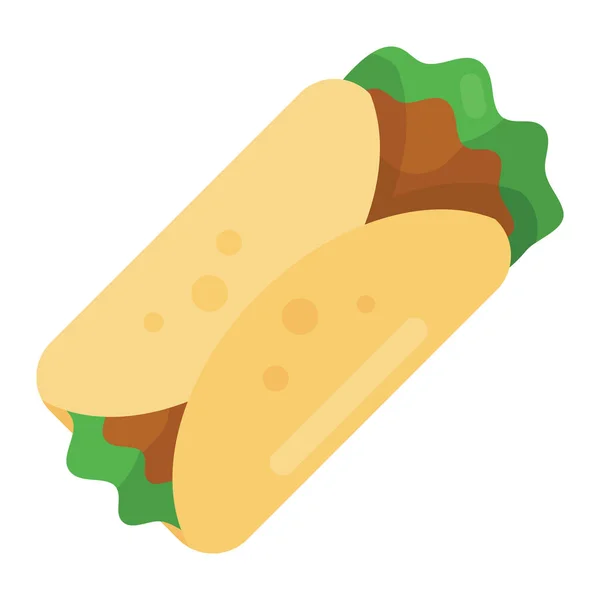 Tortilla Rollos Con Relleno Conocido Por Ser Burrito Vector Plano — Vector de stock