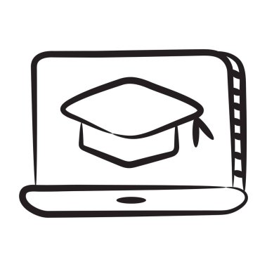 Laptop içerisindeki mortarboard, uzaklık eğitim simgesi kavramı