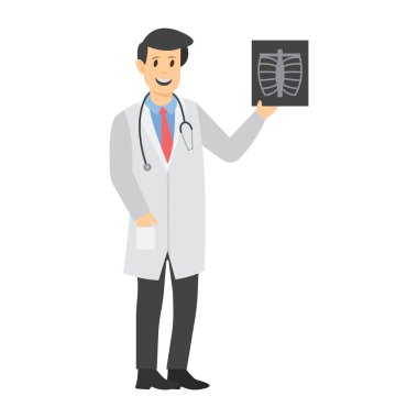 Röntgen raporu olan bir kişi, radyolog düz vektör.