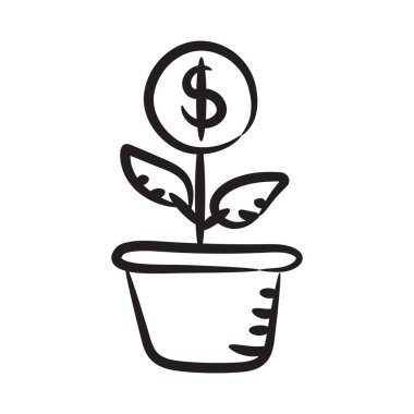 Para fabrikası simgesi tasarımı, iş geliştirmenin karalama vektörü 