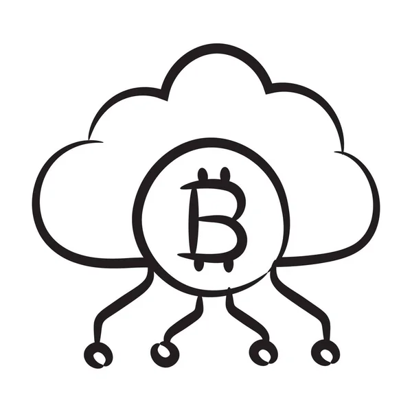 Ícone Tecnologia Nuvem Bitcoin Desenho Mão — Vetor de Stock