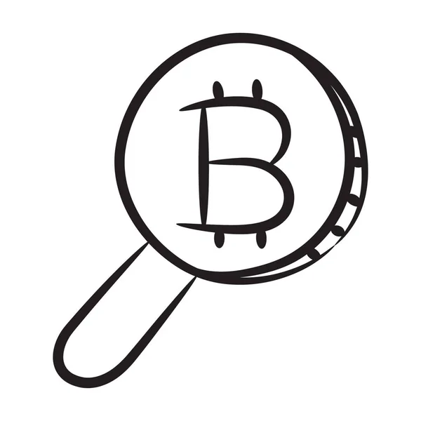 Btc Unter Der Lupe Bitcoin Explorationsvektor Doodle Symbol — Stockvektor