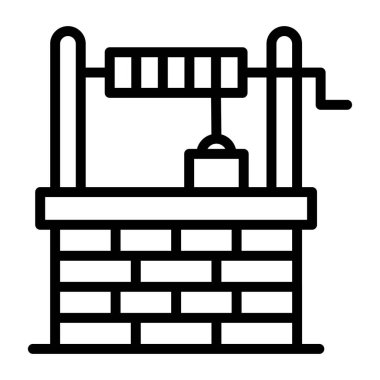 İçinde kova ve ip olan bir su kuyusu, çizgi simgesi 