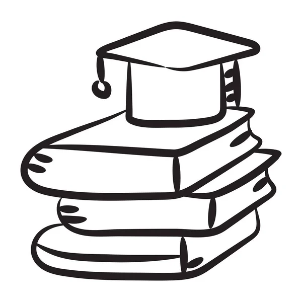 Mortero Con Libros Icono Graduación Estilo Doodle — Vector de stock