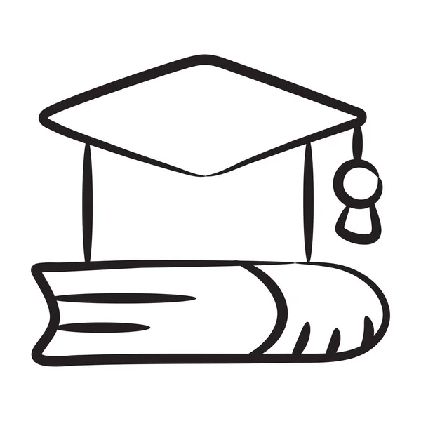 Mortarboard Com Livros Ícone Graduação Estilo Doodle — Vetor de Stock