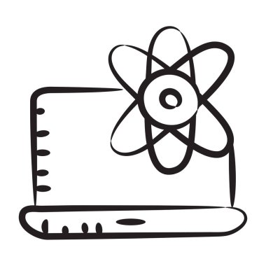 Bilim eğitimi simgesi kavramını gösteren dizüstü bilgisayarlı bir atom