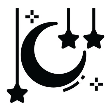 Dekoratif ay ikonu ile asılı yıldızlar 