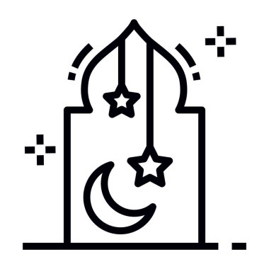 Kurban Bayramı dekorasyonu için düzenlenebilir satır tasarımı, ay simgesi ile asılı yıldızlar