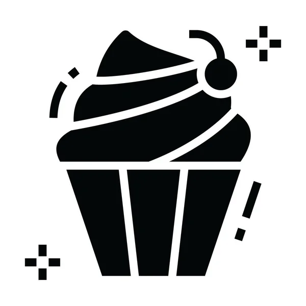 Τούρτα Κεράσι Εικονίδιο Cupcake Σχέδιο Glyph — Διανυσματικό Αρχείο