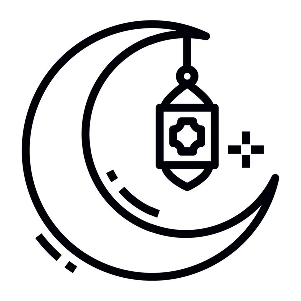 Visící Lucerna Dekorativním Měsícem Koncept Eid Dekorace Ikony — Stockový vektor