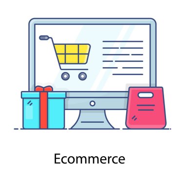 Ticaret konsepti, alışveriş sitesi vektör tasarımının düz simgesi 