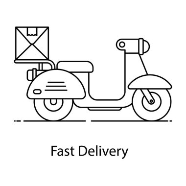 Scooter 'da kargo paketi, hızlı dağıtım düz simgesi