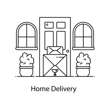 Ev dağıtım simgesi tasarımı, kapı basamağının düz vektörü 