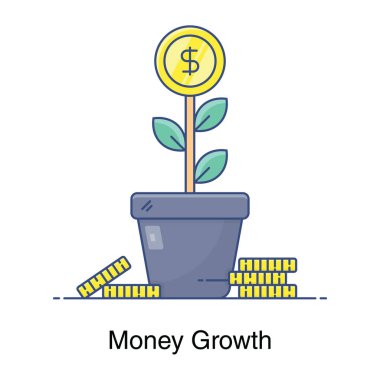 Para fabrikası simgesi tasarımı, iş geliştirmenin düz vektörü 