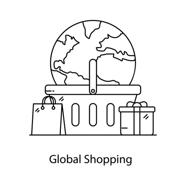 Globe Nákupní Taška Označující Globální Ikonu Nákupního Bytu — Stockový vektor