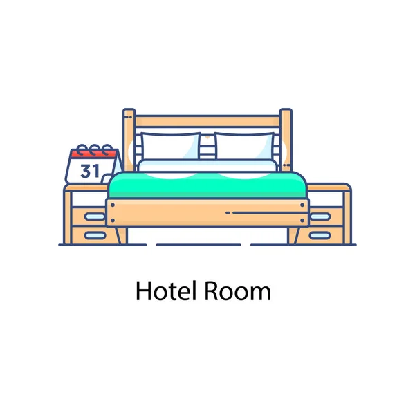 Hotelový Pokoj Plochá Ikona Hlavní Ložnice — Stockový vektor