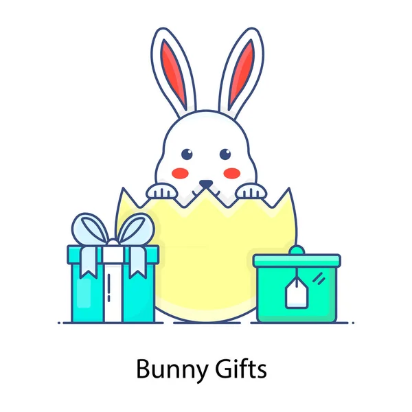 Bunny Gifts Easter Surprise Editable Style — Stock Vector