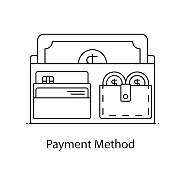 お支払い方法 現代のフラットスタイルの現金財布 — ストックベクタ