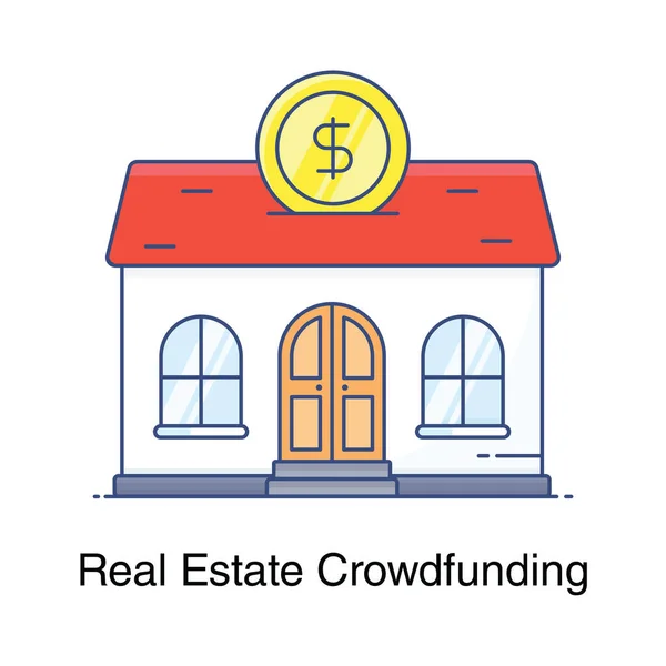 Icon Real Estate Crowdfunding Dollar Coin Building — Stock Vector