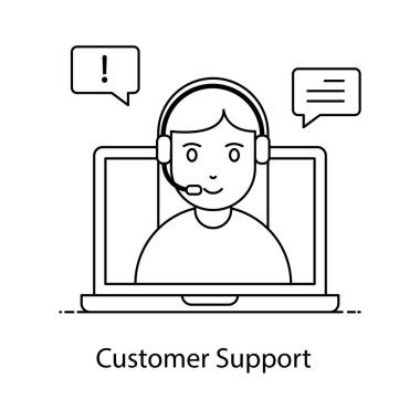 Müşteri desteği vektörü, kulaklık takan kadın. 