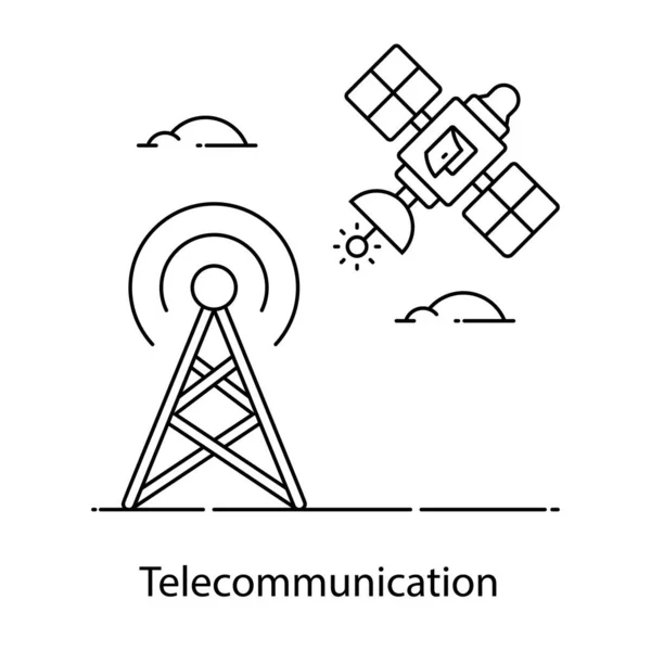 Moderní Ikona Telekomunikace Věž Satelitem — Stockový vektor