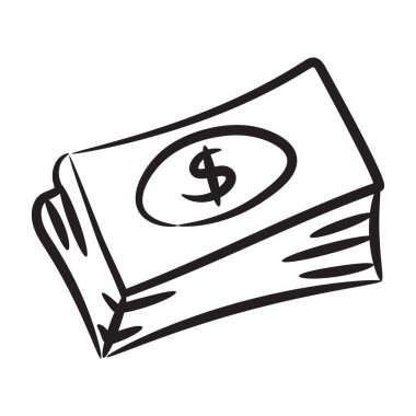 Nakit yığını için Doodle simgesi tasarımı, modern el çizimi tarzında kağıt para 