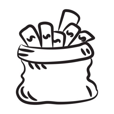 Para çuvalının el çizimi vektörü, karalama tarzında para çuvalı 