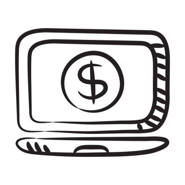 Bilgisayarın içinde dolar, modern karalama tarzında internet bankacılığı. 