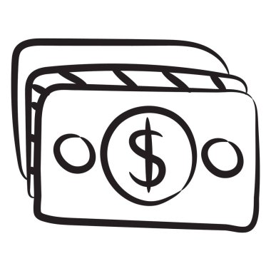 Para yığını simgesi tasarımı, düzenlenebilir karalama biçiminde banknotlar 