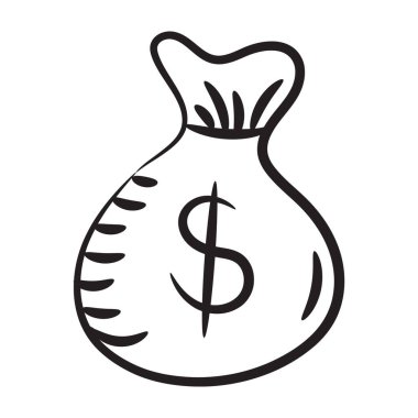 Yazdırılabilir el çizimi para çuvalı vektörü, tasarruf 