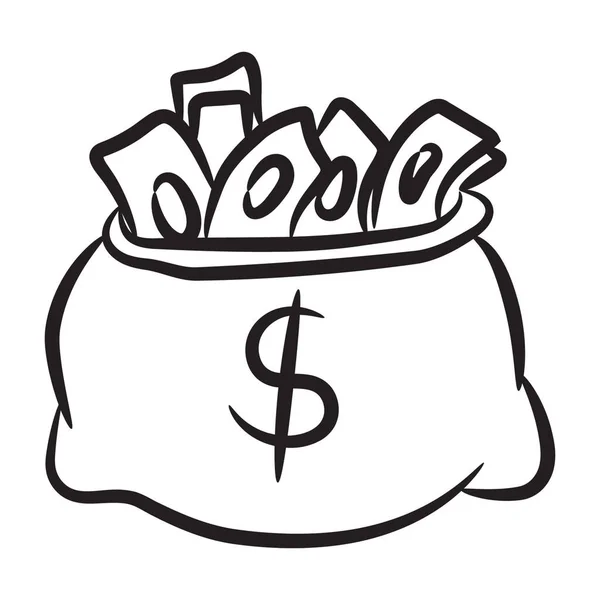 Editable Hand Drawn Vector Dollar Sack Finance Pouch — Stock Vector