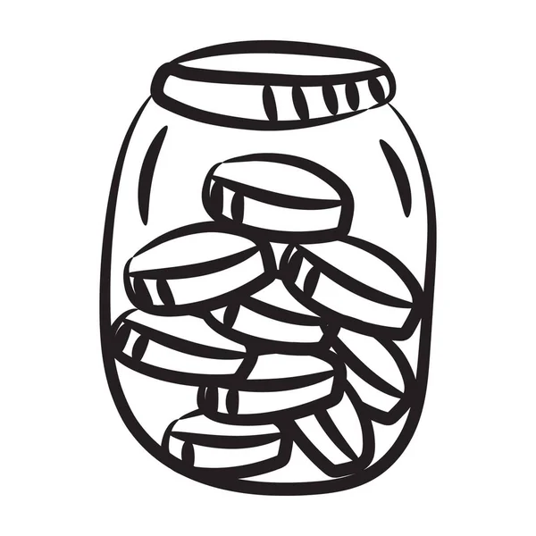 Vector Design Coins Jar Metallic Money Modern Doodle Style — Stock Vector