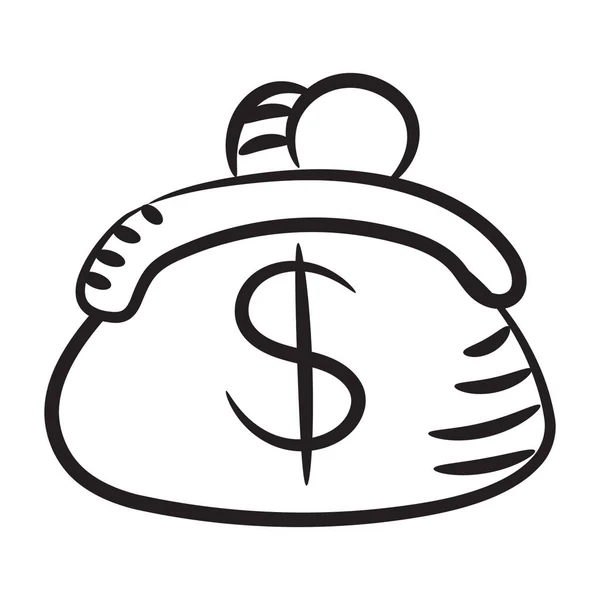 Δολάριο Στην Τσάντα Κυρίες Πουγκί Χρηματοδότησης Μοντέρνο Στυλ Doodle — Διανυσματικό Αρχείο