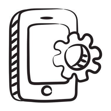Akıllı telefonlu bir dişli simgesi, mobil ayarların vuruş vektörü 