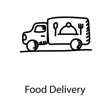 Yiyecek dağıtım simgesini gösteren araç üzerine temel Cloche