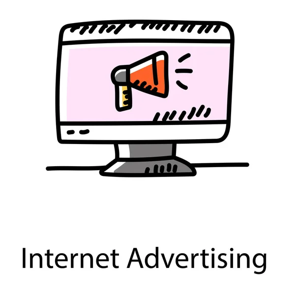 Megafone Dentro Monitor Mostrando Ícone Publicidade Internet —  Vetores de Stock