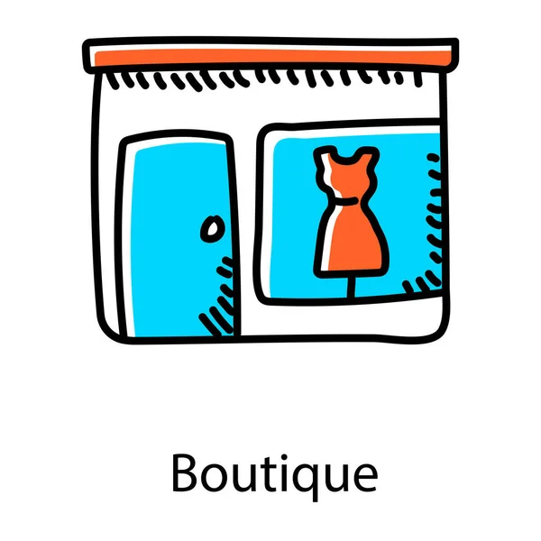 Tienda Diseño Vestidos Boutique Estilo Doodle Editable — Vector de stock