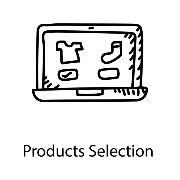 Koszula Skarpetką Wewnątrz Laptopa Pokazująca Koncepcję Ikony Wyboru Produktu — Wektor stockowy