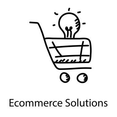 Alışveriş arabasının içinde ampul, ekommerce çözümler simgesi