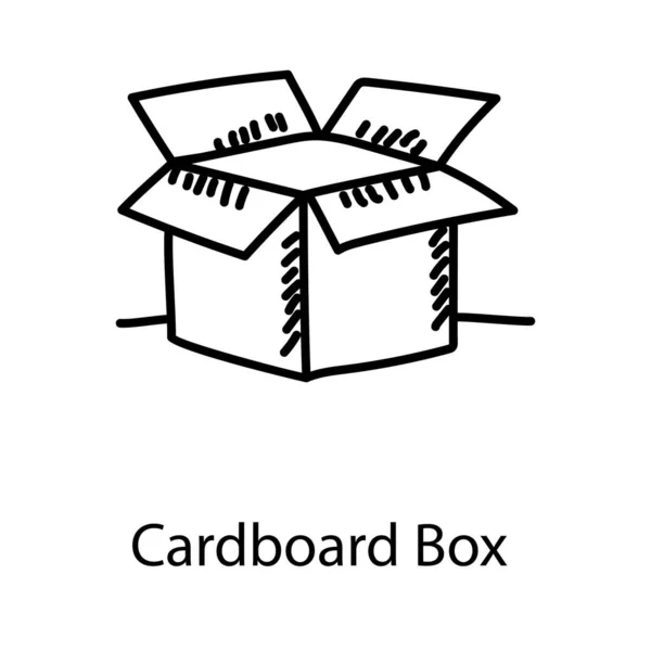 Hand Drawn Design Cardboard Box Icon — Stock Vector