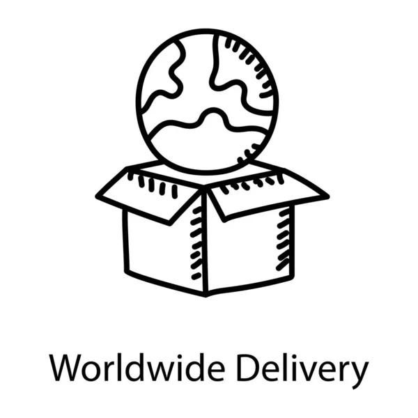 Globe Package Denoting Worldwide Delivery Icon — Stock Vector