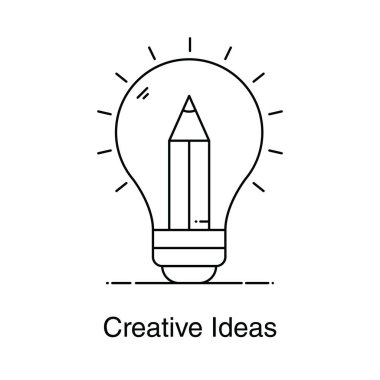 Yaratıcı fikrin düz vektör tasarımı, ampulün içindeki kalem. 