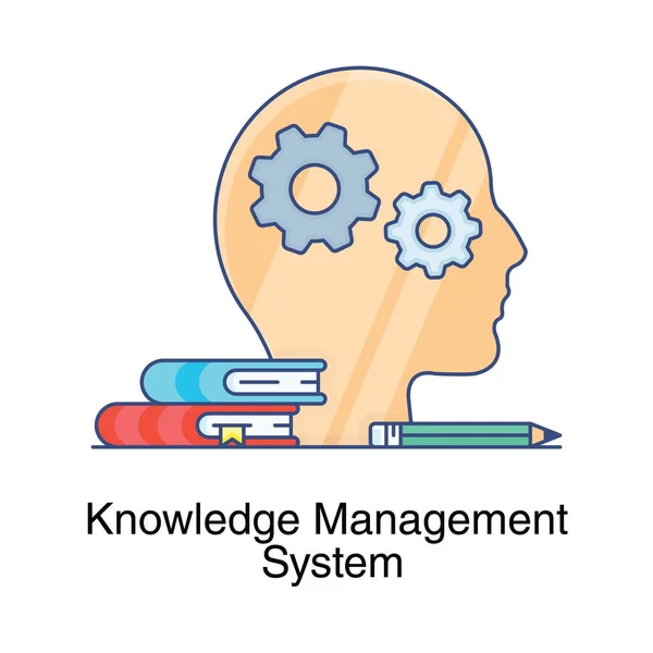 Převody Uvnitř Mozku Knihami Zobrazujícími Ikonu Systému Řízení Znalostí — Stockový vektor
